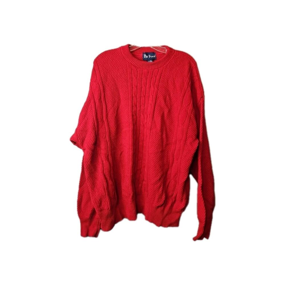 Par Four‎ Mens Cable sweater Crew Neck Red X-Large Pullover Knit